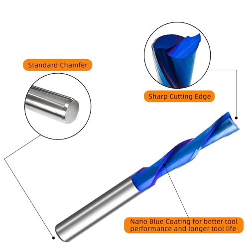 Image of Down Cut Router Bits 1 /4 inch Shank 1 /4 inch Cutting Diameter 2-1 /2 inch Overall Length with Nano Blue Coating Solid Carbide Spiral Plunge Router Bits for Wood Carving Milling
