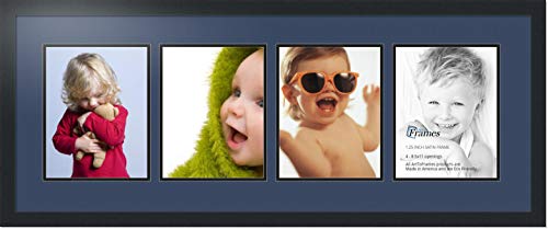 ArtToFrames Collage Photo Frame Double Mat with 4-8.5x11 Openings with Satin Black Frame and Midnight Blue mat.