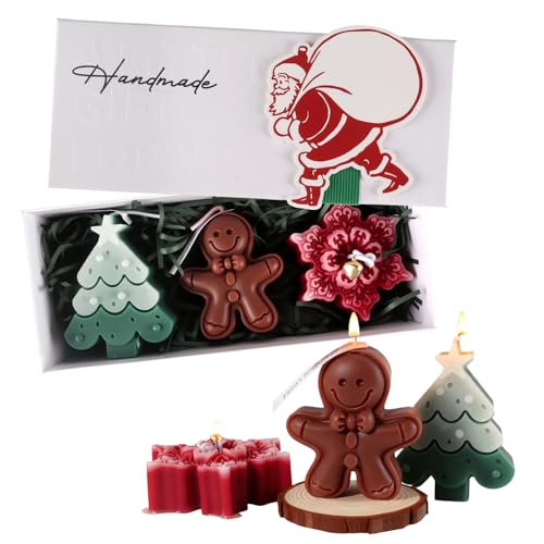3 Pcs Christmas Scented Candles Gift Set, Soy Wax, Xmas Tree/Snowflake Design