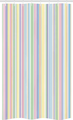 ABAKUHAUS Pastell Schmaler Duschvorhang, Gestreiftes klassisches Muster, Badezimmer Deko Set aus Stoff mit Haken, 120 x 180 cm, Pastell Mehrfarbig