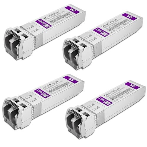 10GBASE-SR SFP+ Transceiver, 10G SFP+ auf LC Multimode-Fasermodul, kompatibel mit Cisco SFP-10G-SR, Ubiquiti UniFi UF-MM-10G, Mikrotik S+85DLC03D, Meraki, Netgear, D-Link und mehr, 4 Stück
