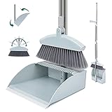PUJIANG Broom and Dustpan Set, Broom Dustpan Combo Set with Adjustable 51' Long Handle&45° Angle Broom&90° Folded Dustpan, Upright Stand Up Broom Dustpan Set for Home/Kitchen/Office/Lobby Floor Cleans