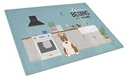 Caroline's Treasures CK7841LCB Brindle Bull Terrier Kitchen Scene Glass Cutting Board Large Decorative Tempered Glass Kitchen Cutting and Serving Board Large Size Chopping Board