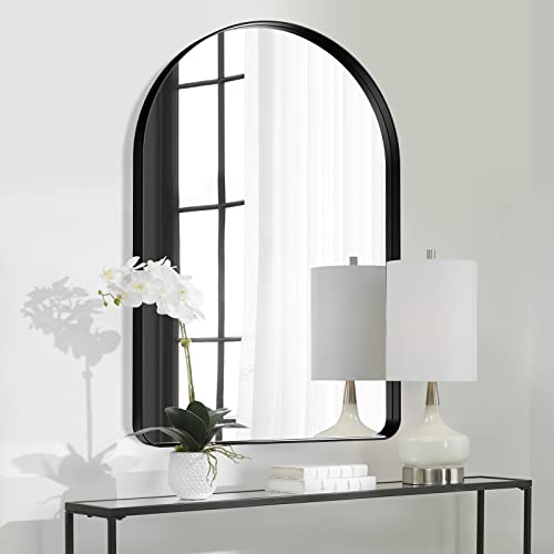 Arched Wall Mirror 20"X30" Hanging Large Mirror Or Leaning Against Wall Vanity Mirror, With Metal Frame, For Bathroom, Bedroom,Entryway Arch Top Rounded Corner Wall Mirror - Black #TOP4