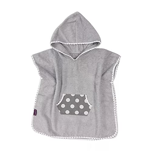 PuckDaddy Poncho de bain Smilla - 57x84 cm, Poncho à capuche à pois gris, Peignoir de bain à capuche en coton et éponge 100%, serviette de bain jusqu'à 5 ans Cover