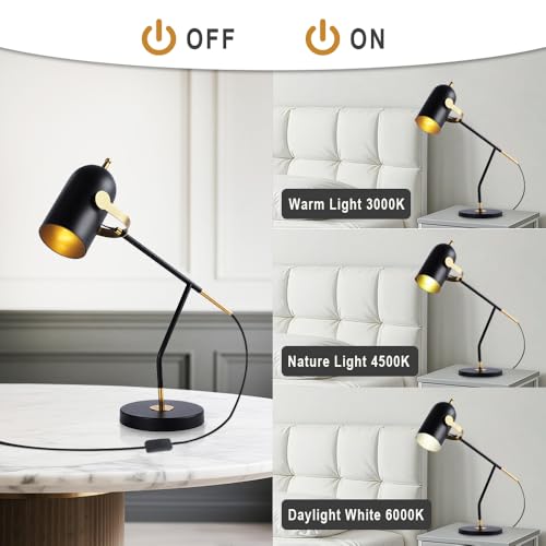 Industrial Desk Lamp for Reading,Modern Metal Task Lamp with 3 color temperature,23.6“Black Desk Lamps,Small Nightstand E26 Lamp for Home Office,Bedroom,Living Room, Study(LED Bulb Not Included) - Image 3