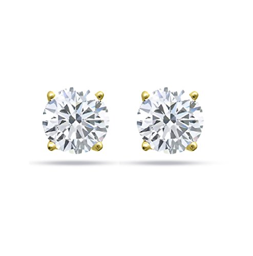 Parikhs Round Diamond Stud Prime Quality Screw Back 14K Yellow Gold (0.60 Ctw, Clarity-I1) #TOP1