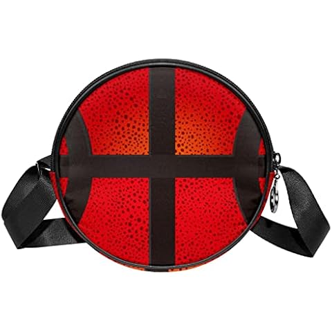 Round Sling Bag Small for Women, Fashion Crossbody Bag Shoulder Bags Handbag with Adjustable Straps Black Red Basketball Texture Cover