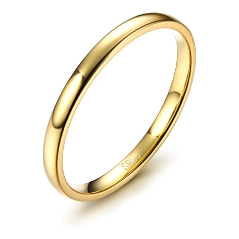 Diamday 2mm 925 Sterling Silver Gold Rings for Women Men High Polish 18k Gold Filled Stackable Band Rings Gold Wedding Band Stacking Knuckle Thumb Statement Rings Comfort Fit Size 6 Cover