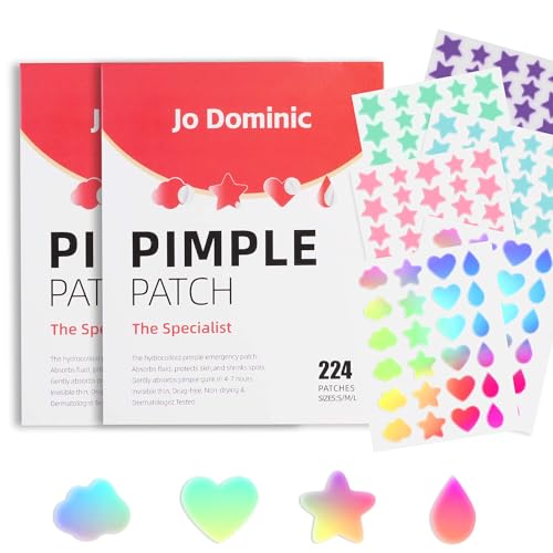 Jo Dominic 224 Counts Cute & Fashion Stars Pimple Patches for Face, Hydrocolloid Acne Patches, Zits Absorbing Patch, Covering Zits and Blemishes with Salicylic Acid, Tea Oil & Centella, Cruelty Free 50 Count