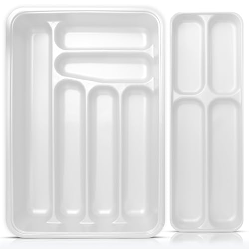 Mypicompany. Cubertero para Cajon en Doble Altura. Organizador Cubiertos para Cajon de Cocina. Bandeja Cubiertos y Otros Utensilios en Color Blanco. (BLANCO)