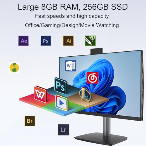 Image of 23.8 Inch All-in-One Desktop Computer,i7 CPU,8GB RAM 256GB SSD,Win 11 Pro PC,Height Adjustable & Swivel Stand,HD Webcam,WiFi 5, Bluetooth,Built-in Speaker,AIO with Keyboard and Mouse for Home Office