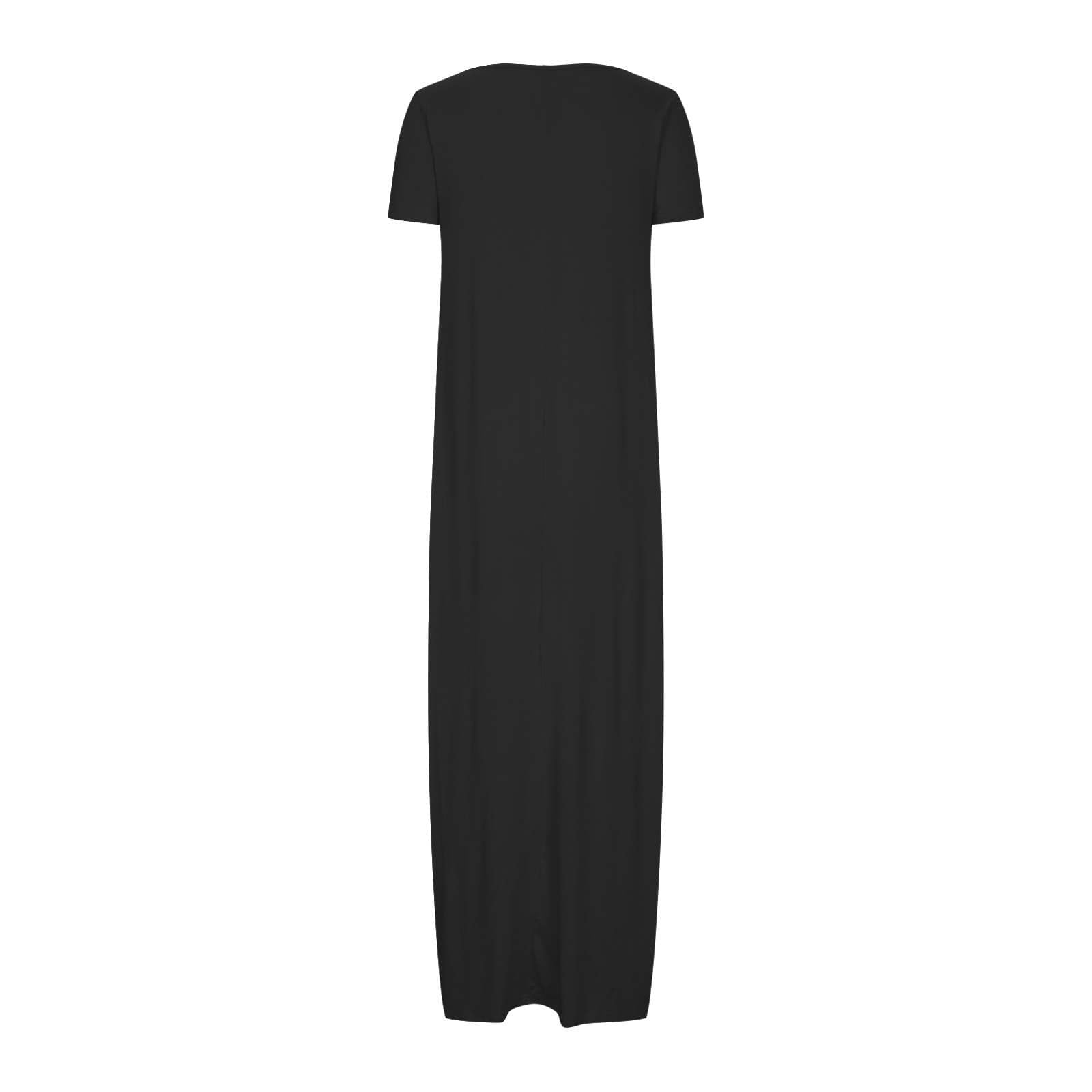 Vestito estivo da donna, abito da spiaggia da donna, arioso, per il tempo libero, tinta unita, leggero, abito da spiaggia, a tunica, a maniche corte, abito da casa, abito a tunica con scollo rotondo