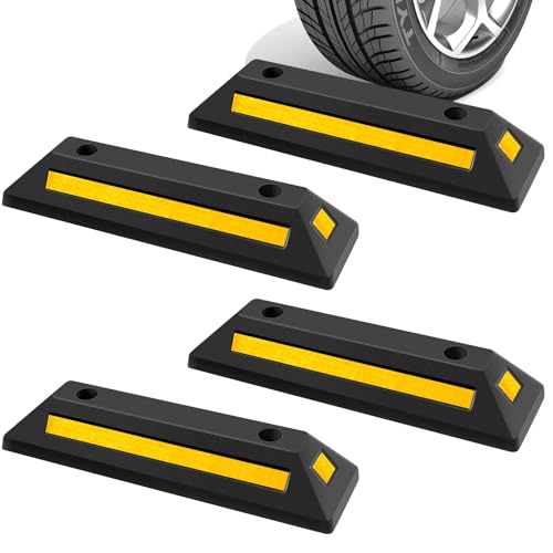 BBTO 4 Pcs 18'' Heavy Duty Parking Stopper for Garage, Rubber Parking Aid, Parking Gadgets Protects Car Bumper and Walls, Easy to Install, Parking Curb for Vehicle Vans Trucks Tire Wheel Guide Block