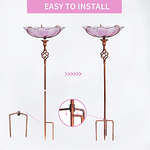 Image of MUMTOP 31 Inch Height Glass Birdbath Birdfeeder with Metal Stake Garden Yard Outdoor
