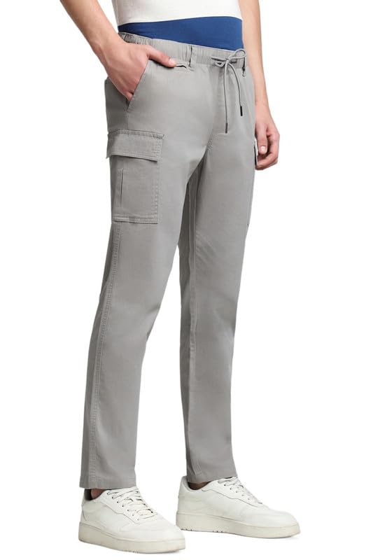 Image of Dennis Lingo Men's Cotton Lycra Full Length Solid Slim Fit Cargo Trousers