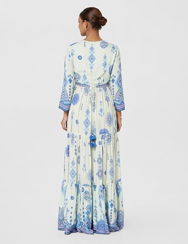 Image of BIBA Women Viscose Rayon Tiered Printed Dress