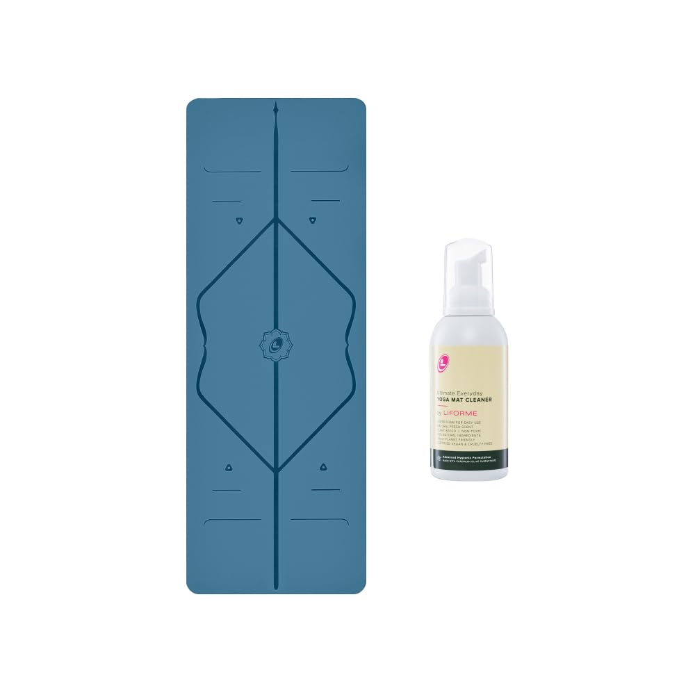 LIFORME Original Yoga Mat Ultimate Everyday Yoga Mat Cleaner- Bundle Pack Patented Alignment System Eco-Friendly Non-Slip Warrior-Grip Thick