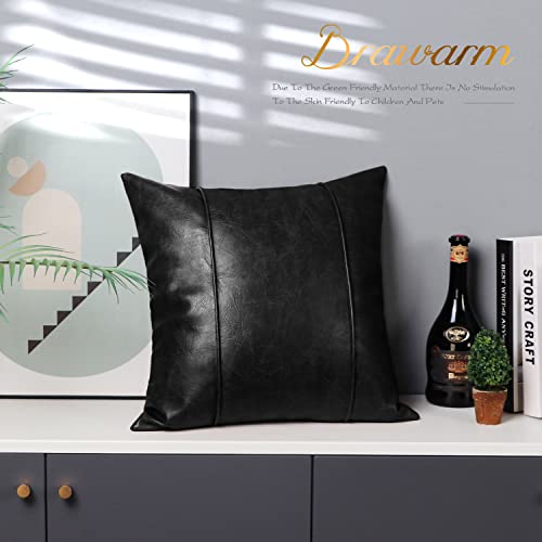 Image of BRAWARM Black Leather Throw Pillow Covers 18 X 18 Inches - Faux Leather Pillow Cover with Piping, Hand Stitched Faux Leather Throw Pillow for Couch Sofa Bed Living Room Home Decorative