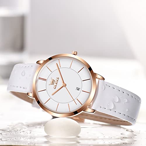 OLEVS Women's Ultra-Thin Minimalist Quartz Watch with Leather Strap – Stylish Waterproof Date & Day Elegance - Image 2