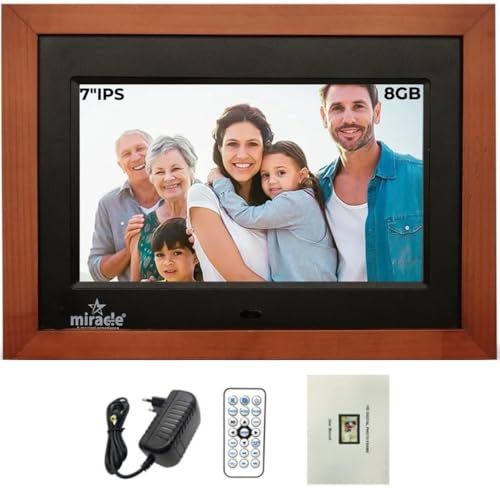 Image of Miracle Digital 7''(17.8) IPS Wooden Digital Photo Frame with High Def Screen,USB DiskCard, RemotePhotos SlideShow,Video Audio, Support SD Built in 8GB Memory & 2GB RAM 180Wide Angle Viewing(Dark)
