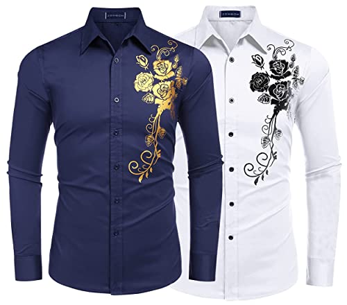 Image of Zombom Men's Regular Fit Cotton Blend Printed Full Sleeve Casual Shirts