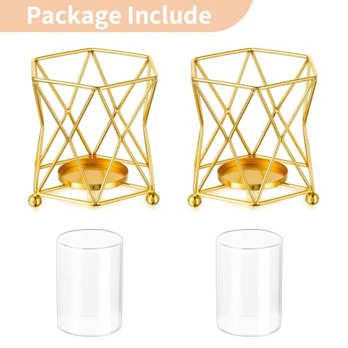 Nuptio B0CCS54LP9 Geometric Candle Holders Tealight: 2 Pcs Gold Tea Light Candles Holder Centerpiece thumb #6