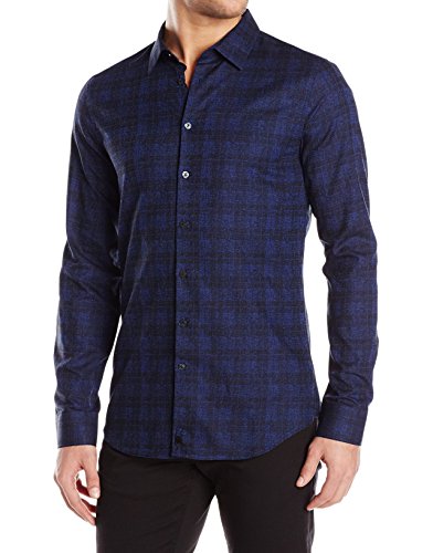 Calvin Klein Sportswear Men's Jacquard Plaid Textured Long Sleeve Woven Shirt