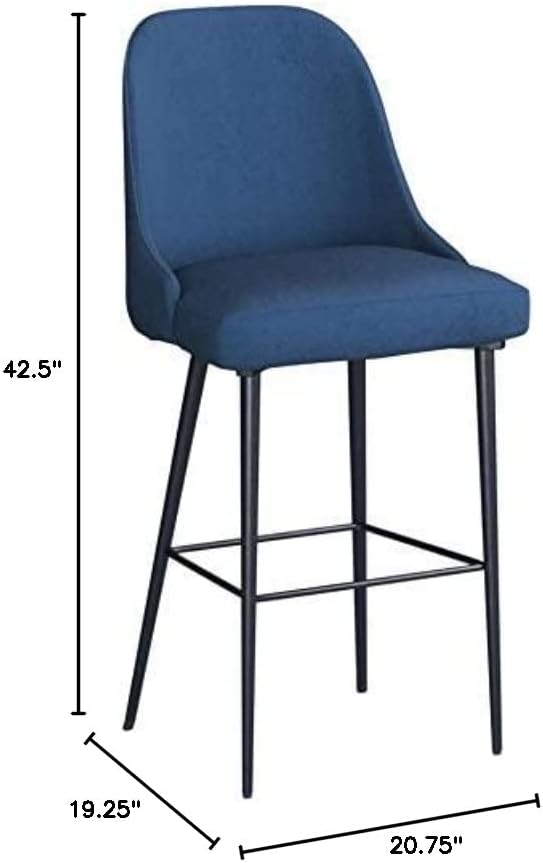 Amazon Brand – Rivet Modern High-Back Barstool with Metal Legs, Set of 2, 43.5"H, Blue