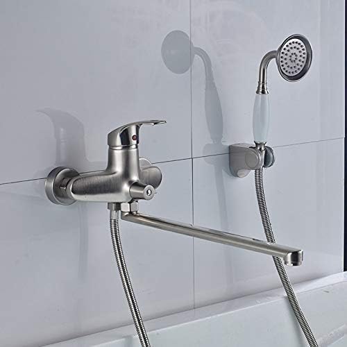 Robinet de baignoire mural nickel brossé avec bec long de 40 cm et style téléphone rétro