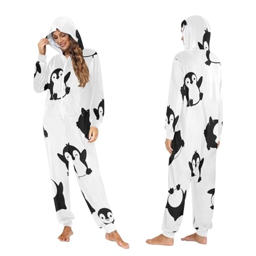 Pijama de pingüino blanco con capucha y cremallera para invierno 5