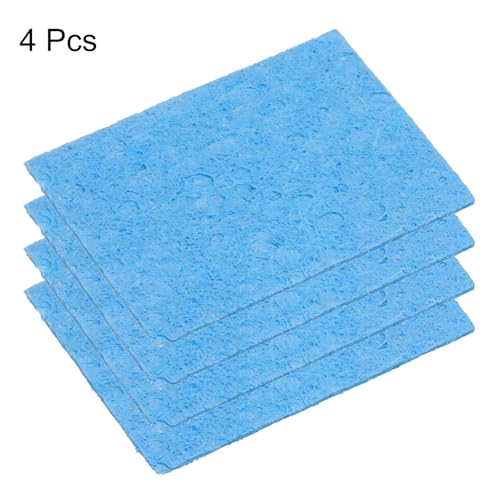 Image of HARFINGTON 4pcs Soldering Iron Cleaning Sponge 1.97 inch x 1.38 inch Replacement Sponge High Temperature for Cleaning Welding Soldering Iron Tip, Blue