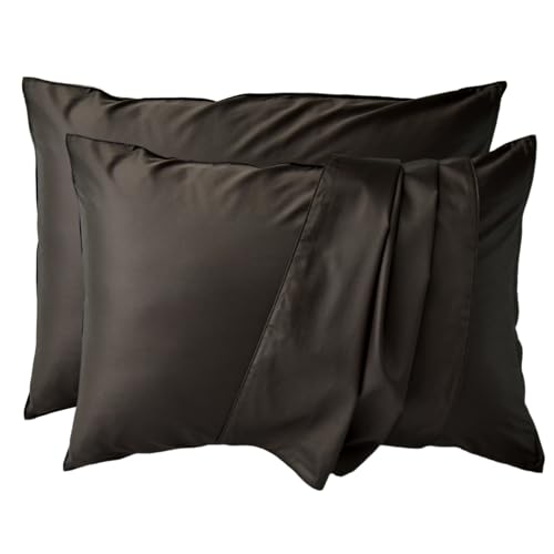 枕カバー 2枚組 50×70cm 枕用 日本製 綿100% 350本高密度 防ダニ サテン シルクのような滑らかさ 北欧 ホテル仕様 ピローケース ノーブル (50×70cm枕用カバー, オリーブブラウン×オリーブブラウン)