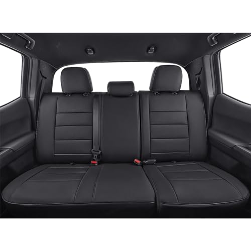 Image of EKR Custom Fit Tacoma Rear Car Seat Covers for Toyota Tacoma 2016 2017 2018 2019 2020 2021 2022 2023 Access Cab - Second Row Only,Faux Leather(Black)