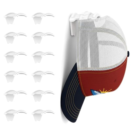 ETOWIFA Adhesive Hat Hooks for Wall (12-Pack), No-Drilling...