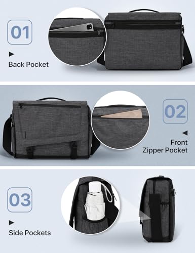 Messenger Bag for Men, Lightweight Water Resistant 15.6 In Laptop Bag Business Office Satchel Shoulder Bag (Dark Grey 15in Laptop Bag) - Thumbnail 4