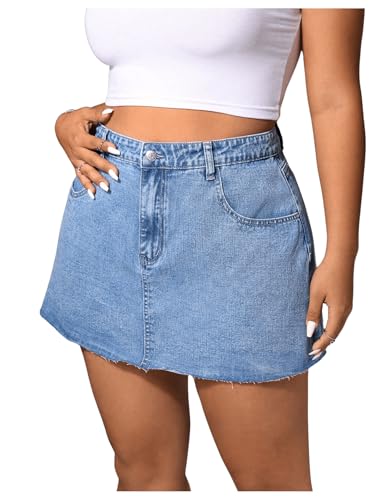Floerns Women's Plus Size Mini Denim Skirts High Waist A Line Jeans Skirts