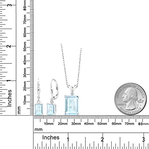 Gem Stone King 925 Sterling Silver Sky Blue Topaz And Diamond Pendant Earrings Set For Women (13.37 Cttw, Emerald Cut, Gemstone Birthstone With 18 Inch Silver Chain) #TOP1