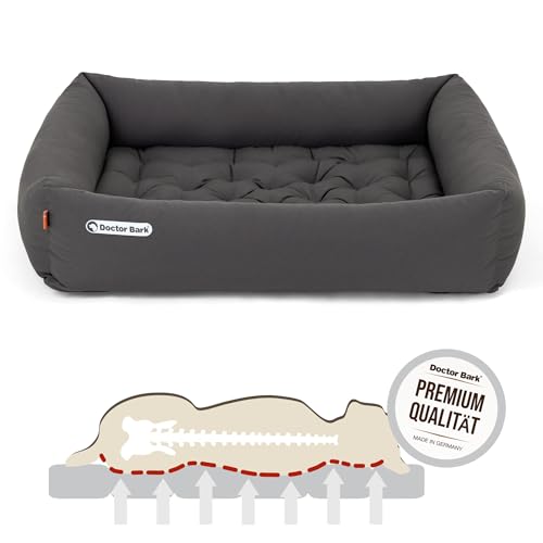 Doctor Bark Hundebett Orthopädisch - Waschbar bis 95°C, Geruchsfrei & Hygienisch - Kuscheliger Hundekorb Mittelgroße Hunde mit Hundematratze (L - 90x80 cm, Grau)