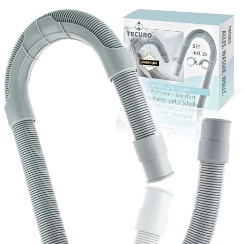 tecuro Spiral Ablaufschlauch 2,00 m x Ø 19/21 mm, knickfest, mit Schlauchhalter und Schellen