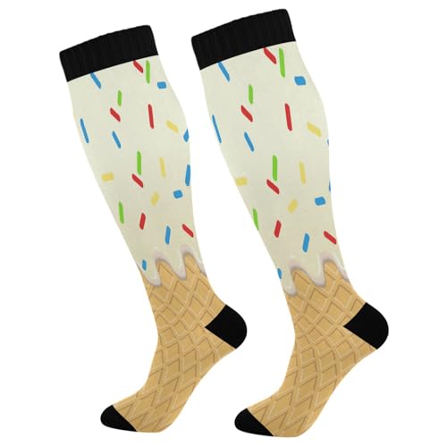 Kigai Ice Cream Cone Compression Socks for Women Men, Circulation Knee High Stockings for Running Cycling Medical
