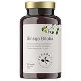 Kurkraft Ginkgo Biloba - 365 Kapseln OHNE Trennmittel - 50:1 Extrakt - Flavonglykoside + Ginkgolid-Terpenlactone - unter 1ppm Ginkgolsäure - Vegan