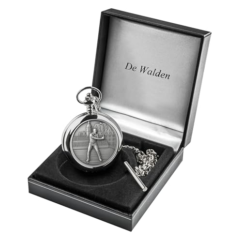 Reloj de bolsillo de golf de peltre plateado con cadena para hombres 2