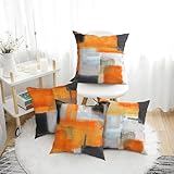Burnt Orange and Grey Throw Pillow Covers Set of 4 Interlaced Watercolor Brush Strokes Cushion Cases 18x18 Inch Abstract Art Painting Pillowcase for Couch Bed Sofa Farmhouse Orange Gray Decor