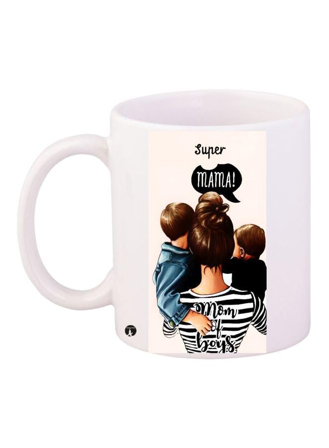 RYNSuper Mama Printed Coffee Mug White/Black/Blue 11Ounce - RYNmg8566