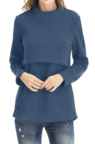 Smallshow Tops de Lactancia de Lana Ropa de Lactancia Materna de Manga Larga de Invierno para Mujer,XXL Grey Blue