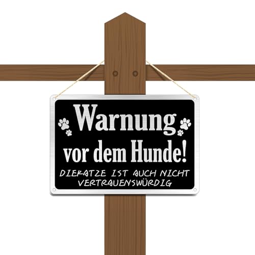 Goodvia Türschild Warnung vor dem Hunde Aluminium 30x20cm |A4 Vorsicht Hund Schild Lustig, Vorsicht vor der Katze