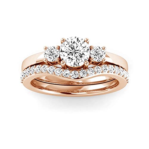 JEWELS FORUM 0.84 Carat Moissanite 14k Gold Engagement Ring For Women 3 Stone Bridal Ring Set 0.33cts Solitaire Round Moissanite Anniversary Wedding Bands (Color-D/Clarity-VVS)2