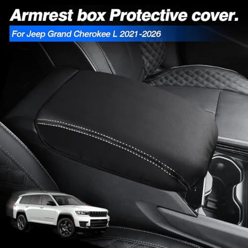Image of Autorder Center Console Armrest Cover for 2021-2025 2026 Jeep Grand Cherokee L Accessories Armrest Cover Anti-Scratch Middle Console Pad Leather Armrest Protector