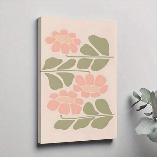 Grande toile murale fleurs vert sauge 80x140 cm encadrée pour salon